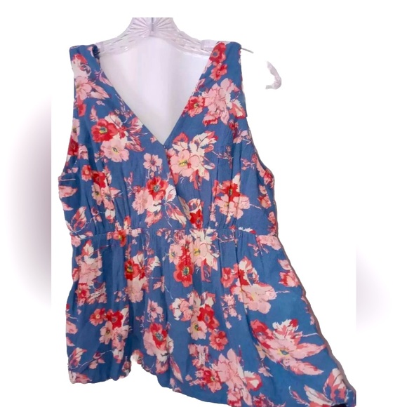 Volcom Top S Cute Blue Rayon Boho Hippie Floral Cottagecore Tank Shirt Blouse - Picture 2 of 8